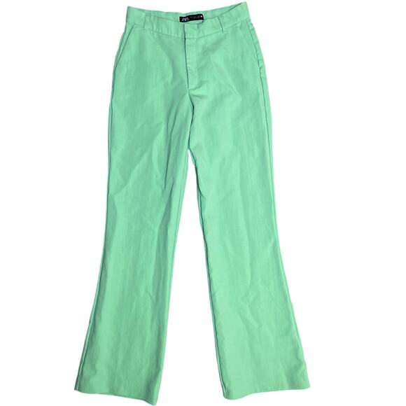 Zara Lime Green Stretchy High-Rise Flare Leg Size‎ Small - Picture 1 of 6